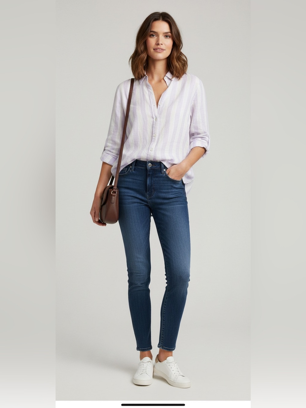 Casual Lavender & White Stripe Button-Down Shirt